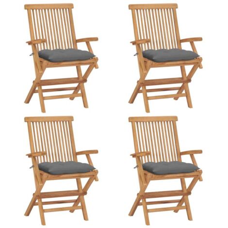 Lot de 4 Chaises/Fauteuils de jardin avec coussins gris Bois de teck massif -TF99186 (1/5)
