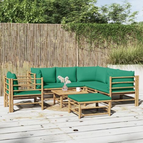 Salon de jardin 8 pcs,Mobilier de terrasse,Table et Chaise pour Relax avec coussins vert bambou -YZ799788 (1/5)