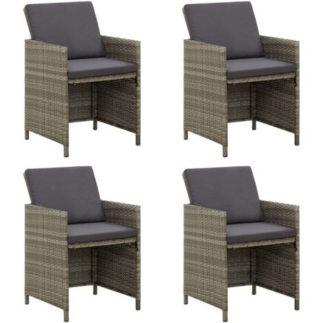 Lot de 4 Chaises/Fauteuils de jardin avec coussins Résine tressée Gris -TF29991 (1/5)