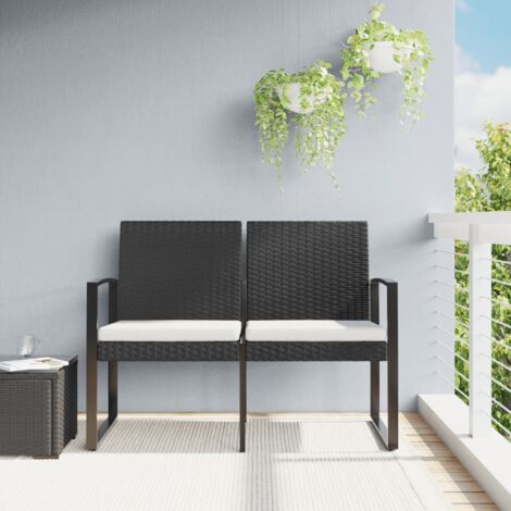 Banc de jardin à 2 places,Chaise de terrasse pour Relax avec coussins noir rotin PP -FV51713 (1/5)