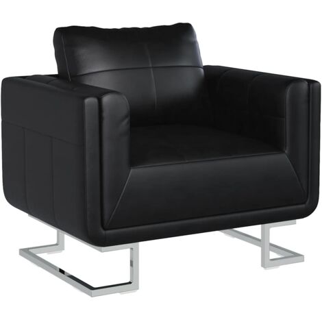 Fauteuil de relaxation Fauteuil Relax design moderne cube avec pieds chromés Noir Similicuir pour salon -BV69346 (1/5)