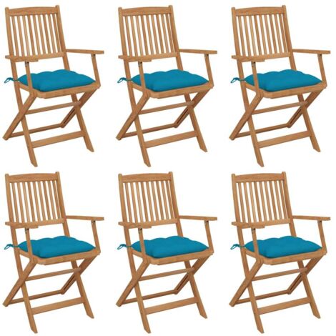 Lot de 6 Chaises pliables de jardin,Fauteuils d'extérieur avec coussins Bois d'acacia -TF57194 (1/5)