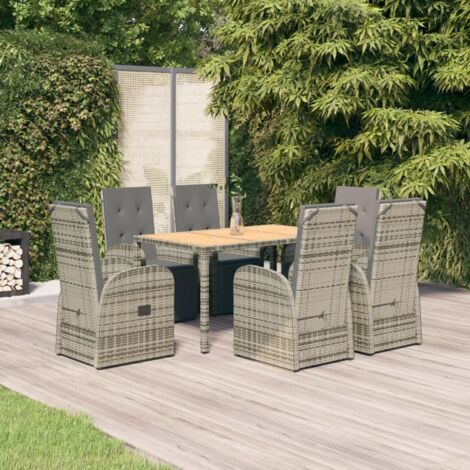 Lot de 7 Ensemble à dîner de jardin et coussins,Meubles Mobilier à dîner gris rotin -11209 (1/5)