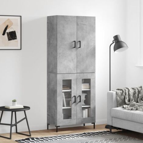 Buffet haut, Meuble de Rangement, Armoire de Cuisine Gris béton 69,5x34x180 cm Bois d'ingénierie NKK57884 (1/5)