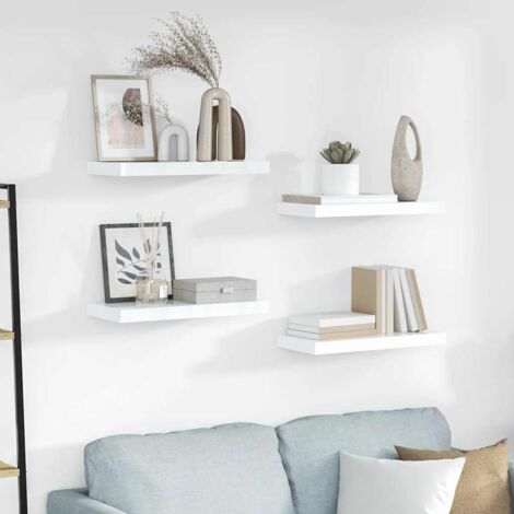 Lot de 4 Étagère murale multiposition - Étagère murale flottante Blanc brillant 50x23x3,8 cm MDF -BV52486 (1/5)
