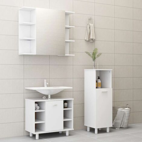 Lot de 3 Ensemble meubles de salle de bain Vintage,Ensemble d'armoires Toilette Blanc Aggloméré -96774 (1/5)