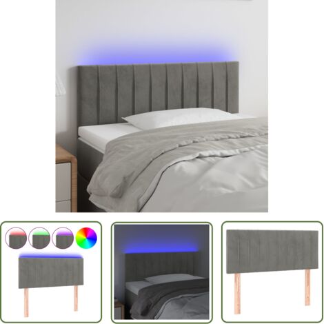 The Living Store Tête de lit à LED Gris clair 100x5x78/88 cm Velours - Tête De Lit Led - Tête De Lit Velours - Tête De Lit Moderne - Tête De Lit Ajustable - Clairage Led (1/5)