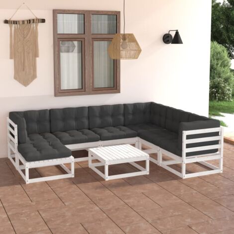 Salon de jardin 8 pcs,Mobilier de terrasse,Table et Chaise pour Relax avec coussins Bois de pin massif -YZ354920 (1/5)