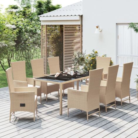 Lot de 9 Ensemble à dîner de jardin et coussins,Meubles à dîner beige Poly rotin -50498 (1/5)