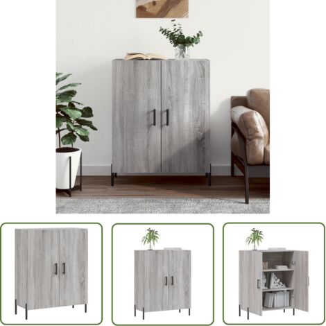 The Living Store Buffet sonoma gris 69,5x34x90 cm bois d'ingénierie - Buffet - Armoire - Meuble De Rangement - Mobilier - Design Classique (1/5)