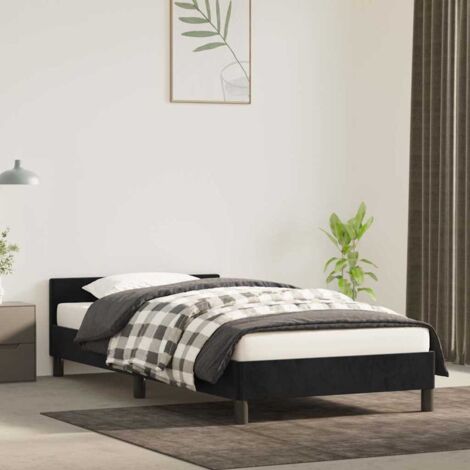 Lit adulte avec tête de lit - Cadre de lit - Lit simple Noir 90x200 cm Velours -51655 (1/5)