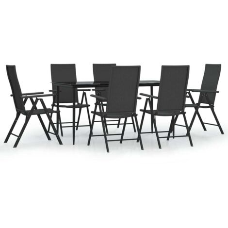 7 pcs Ensemble à dîner de jardin, Mobilier à dîner, Table et Chaises à Manger Noir Résine tressée MKPO32235 (1/5)