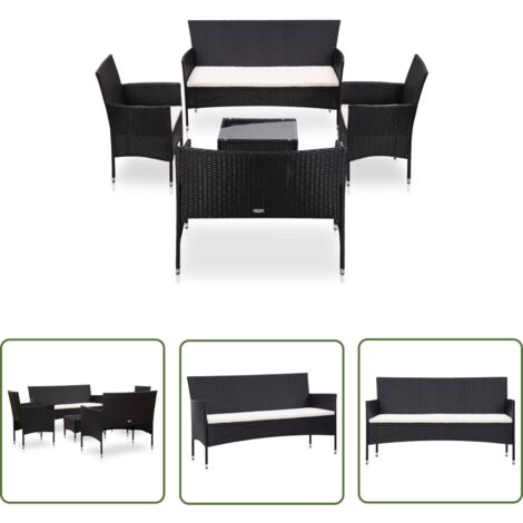 The Living Store Salon de jardin 5 pcs avec coussins résine tressée noir - Salon De Jardin - Mobilier De Jardin - Set Salon De Jardin - Canapé Jardin - Meubles De Terrasse (1/5)