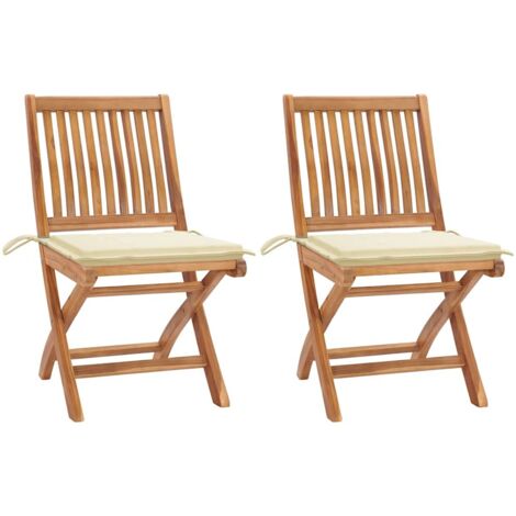 Chaises/Fauteuils de jardin 2 pcs avec coussins crème Bois de teck massif -TF57925 (1/5)