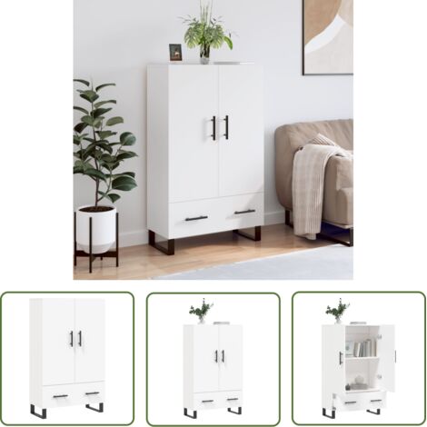 The Living Store Buffet haut blanc 69,5x31x115 cm bois d'ingénierie - Buffet Design Moderne - Meuble De Rangement - Armoire Blanche - Buffet Élégant - Mobilier Contemporain (1/5)