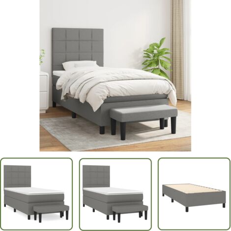 The Living Store Sommier à lattes de lit avec matelas Gris foncé 100x200cm Tissu - Lit Plateforme - Lit Double - Literie - Matelas À Ressorts Ensachés - Têted Lit Ajustable (1/5)