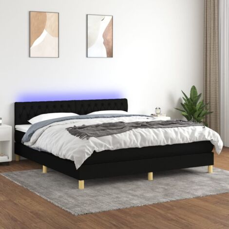 Sommier tapissier et matelas confortable pour Lit adulte,Ensemble Sommier + Matelas et LED Noir 160x200 cm Tissu -BV65841 (1/5)