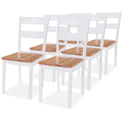 Lot de 6 Chaises à manger,Chaises de salle à manger blanc bois d'hévéa HH44211 (1/5)