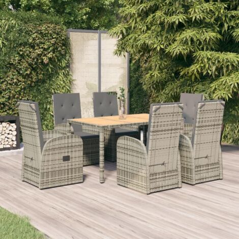 Lot de 7 Ensemble à dîner de jardin et coussins,Meubles Mobilier à dîner gris rotin -68018 (1/5)