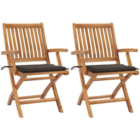 Chaises/Fauteuils de jardin 2 pcs avec coussins taupe Bois de teck massif -TF15191 (1/5)