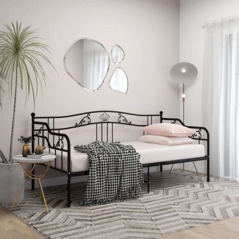 Cadre de canapé-lit  Lit adulte  Lit d'Invité de jour pour Relax Noir Métal 90x200 cm -69846