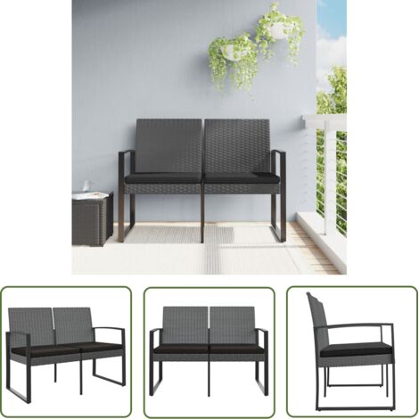 The Living Store Banc de jardin à 2 places et coussins gris foncé PP rotin - Banc De Jardin - Meuble De Jardin - Siège De Jardin - Banc Deux Places - Mobilier De Jardin (1/5)