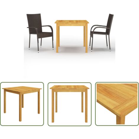 The Living Store Ensemble à manger de jardin 3 pcs Marron - Table De Jardin - Salon De Jardin - Mobilier De Jardin - Acacia - Set De Table (1/5)