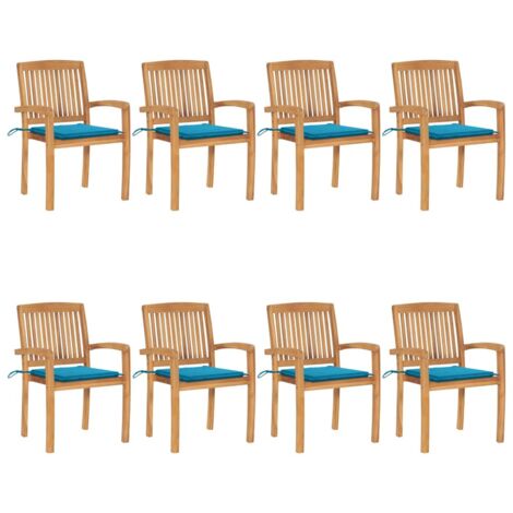 Lot de 8 Chaises/Fauteuils de jardin empilables avec coussins Teck solide -TF48418 (1/5)