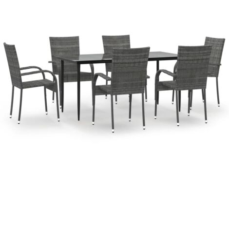 7 pcs Ensemble à dîner de jardin, Mobilier à dîner, Table et Chaises à Manger Gris Résine tressée MKPO89780 (1/5)