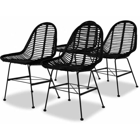 Lot de 4 Chaises à manger,Chaises de salle à manger noir rotin naturel HH73266 (1/5)