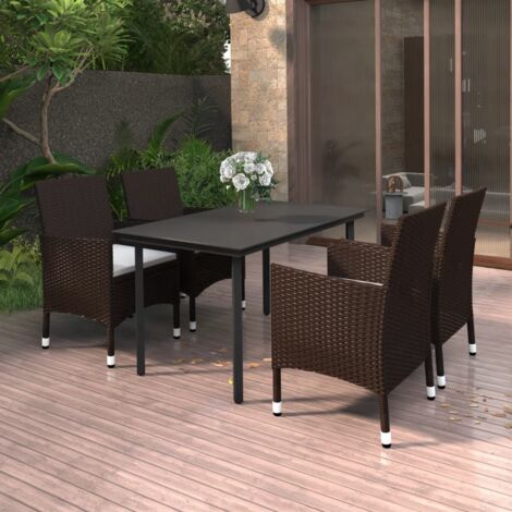 Lot de 5 Ensemble à dîner de jardin coussins,Meubles Mobilier à dîner Résine tressée Verre -71021 (1/5)