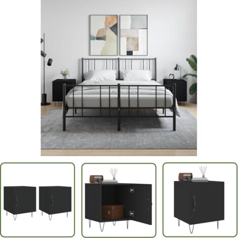 The Living Store Tables de chevet 2 pcs noir 40x40x50 cm bois d’ingénierie - Table De Chevet - Meuble De Chambre - Armoire De Chevet - Commode - Design Moderne (1/5)