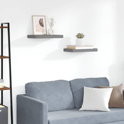 Lot de 2 Étagère murale multiposition - Étagère murale flottante Gris brillant 40x23x3,8 cm MDF -BV23471 (1/5)