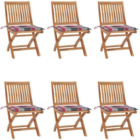 Lot de 6 Chaises pliables de jardin avec coussins,Fauteuils d'extérieur Bois de teck -TF82708 (1/5)