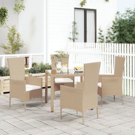 Lot de 4 Chaises/Fauteuils de jardin avec coussins Résine tressée Beige -TF64597 (1/5)
