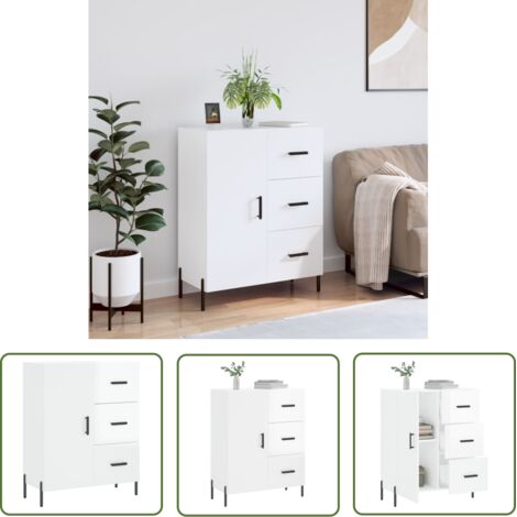 The Living Store Buffet Blanc brillant 69,5x34x90 cm Bois d'ingénierie - Buffet - Meuble De Rangement - Commode - Mobilier - Cuisine (1/5)
