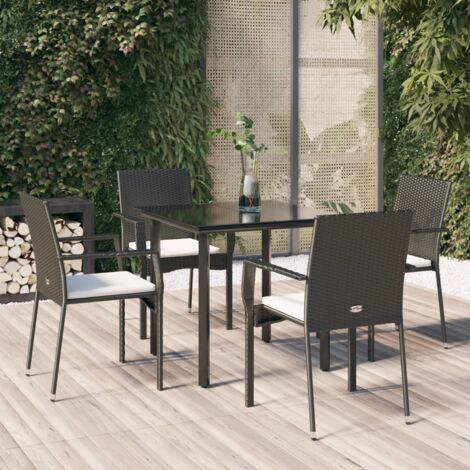 Lot de 5 Ensemble à dîner de jardin et coussins,Meubles Mobilier à dîner Noir Résine tressée -65178 (1/5)