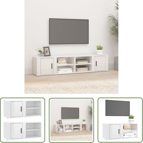 The Living Store Meubles TV 2 pcs Blanc brillant 80x31,5x36 cm Bois d'ingénierie - Meuble Tv - Meuble Téléviseur - Rangement Tv - Support Tv - Meuble Media (1/5)