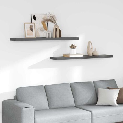 Lot de 2 Étagère murale multiposition - Étagère murale flottante Gris brillant 120x23,5x3,8cm MDF -BV45531 (1/5)
