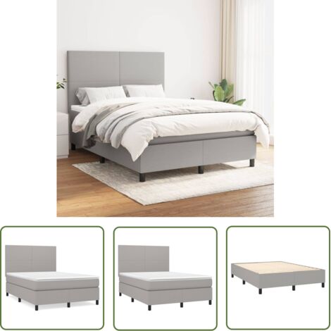 The Living Store Sommier à lattes de lit avec matelas Gris clair 140x190cm Tissu - Lit Plateforme - Lit Double - Matelas Ressorts Ensachés - Têtière Ajustable - Literie (1/5)