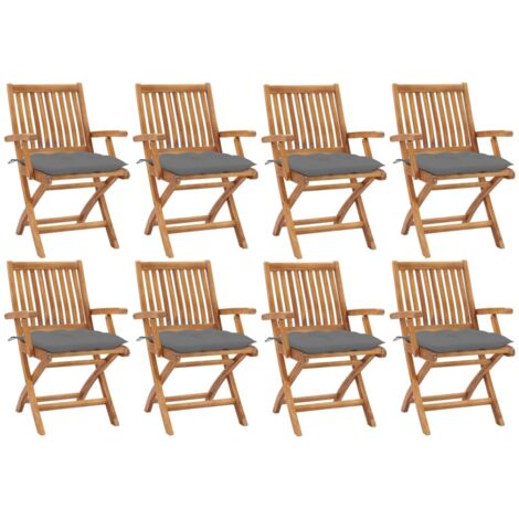 Lot de 8 Chaises pliables de jardin avec coussins,Fauteuils d'extérieur Teck solide -TF97866 (1/5)