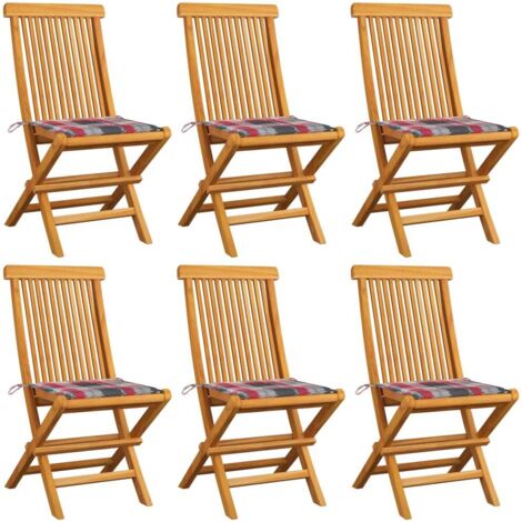Bonnevie - Lot de 6 Chaises/Fauteuils de jardin,Chairs d'extérieur de jardin et coussins à carreaux rouge Teck massif -TF14931 (1/5)
