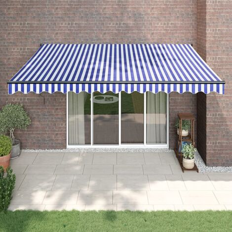 Auvent rétractable,Marquise d'entrée Anti-UV,Auvent facile à assembler bleu et blanc 4,5x3 m tissu et aluminium -FR90189 (1/5)