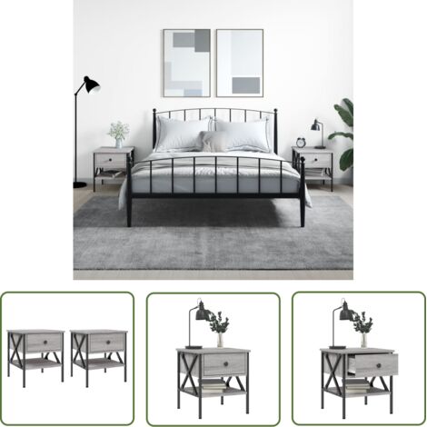 The Living Store Tables de chevet 2 pcs sonoma gris 40x42x45 cm bois ingénierie - Table De Chevet Industrielle - Meuble De Chambre - Table De Nuit - Rangement Intérieur - Design Moderne (1/5)