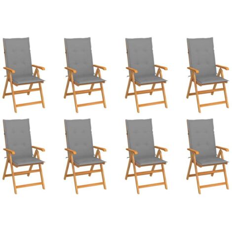 Lot de 8 Chaises inclinables de jardin avec coussins,Fauteuils d'extérieur Teck solide -TF87983 (1/5)