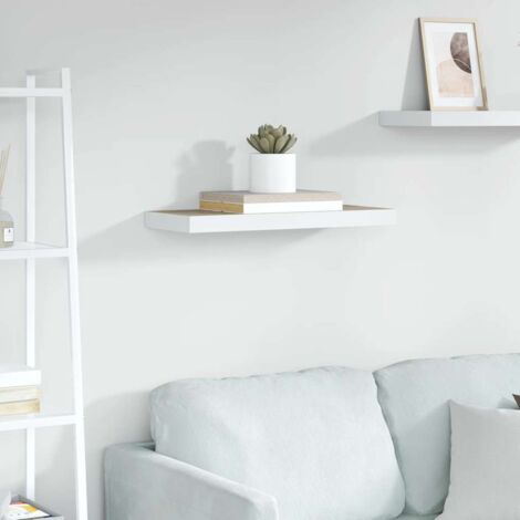 Étagère murale multiposition - Étagère murale flottante Chêne et blanc 60x23,5x3,8 cm MDF -BV55495 (1/5)