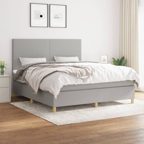 Lit adulte Durable,Lit à sommier Tapissier + Matelas Gris clair 160x200cm Tissu -84003 (1/5)