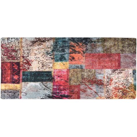 Tapis lavable antidérapant, Tapis de salon, Tapis Intérieur & Extérieur Patchwork 80x300 cm Multicolore MKS73385 (1/5)