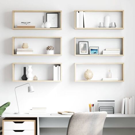 Lot de 6 Étagères cube murales,faciles à nettoyer Meuble de Rangement Moderne Chêne sonoma 60x15x23 cm Aggloméré -BV54997 (1/5)