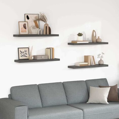 Lot de 4 Étagère murale multiposition - Étagère murale flottante Gris brillant 90x23,5x3,8 cm MDF -BV59366 (1/5)